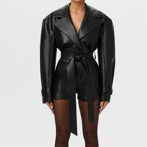 Black Faux Leather Tie-Waist Jacket Romper